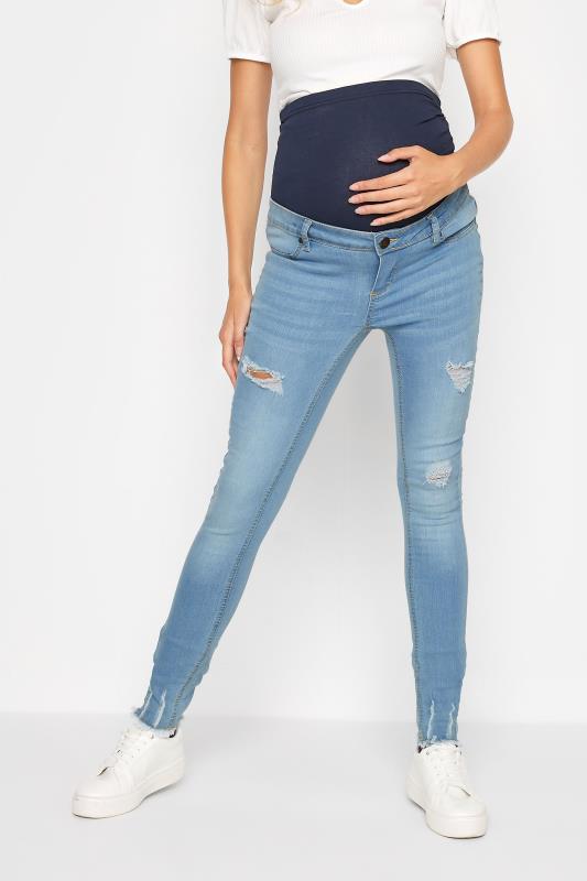 Tall Women's LTS Maternity Blue Distressed Skinny Jeans | Long Tall Sally 1