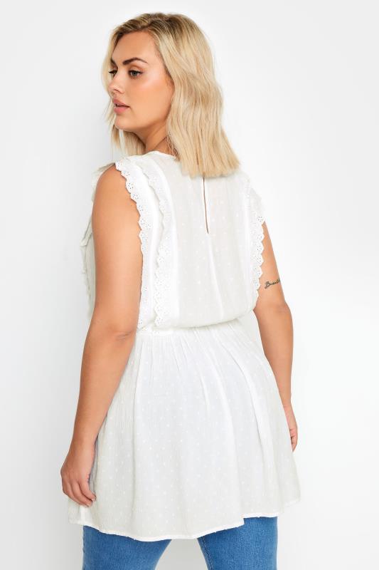 YOURS Plus Size White Crinkle Dobby Peplum Top | Yours Clothing 3