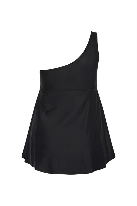 Plus Size Black One Shoulder Belted Swim Dress | Yours Clothing 7