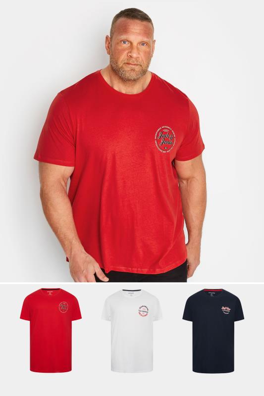 Men's  JACK & JONES Big & Tall Navy & Red 3 Pack T-Shirts