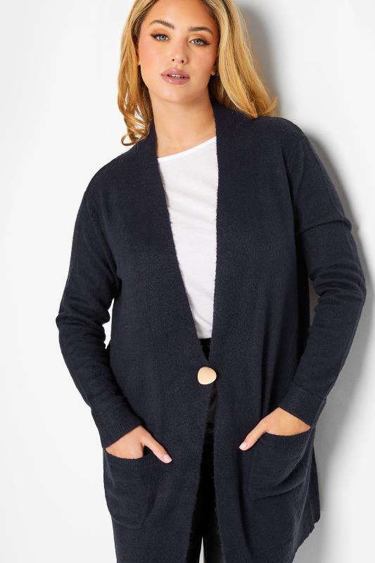 Curve Plus Size Womens Navy Blue Button Detail Knitted Cardigan | Yours Clothing  4