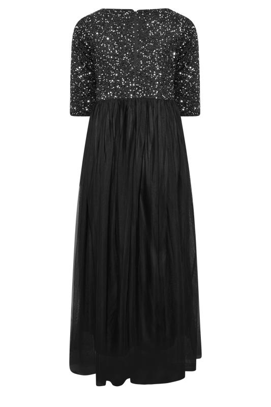 LUXE Plus Size Black Sequin Hand Embellished Maxi Dress | Yours Clothing 6