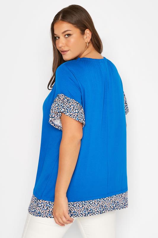 Plus Size Blue Ditsy Print Contrast Trim Tunic Top | Yours Clothing 3