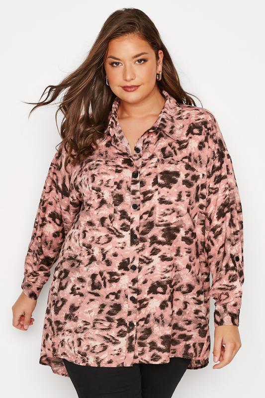 LIMITED COLLECTION Curve Pink Leopard Print Utility Pocket Shirt 4