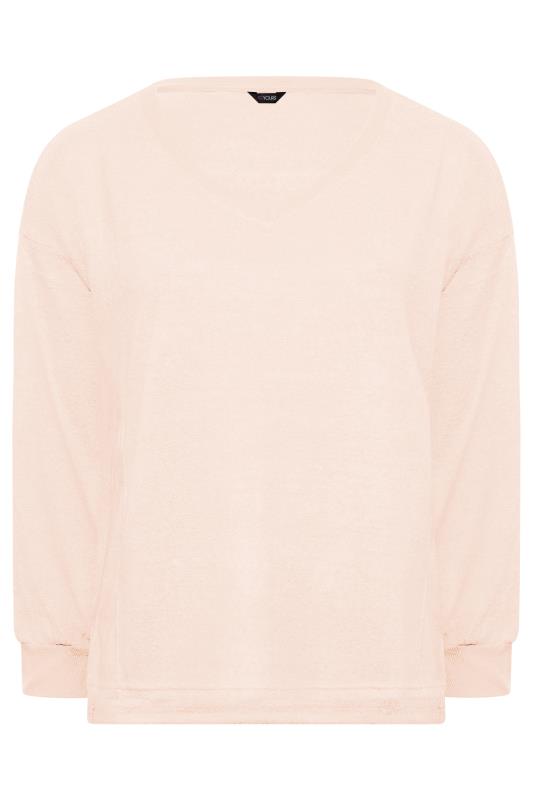 Plus Size Light Pink V-Neck Soft Touch Fleece Sweatshirt | Yours Clothing 6