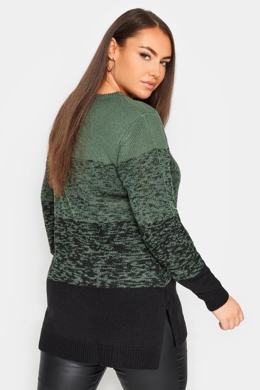YOURS Plus Size Khaki Green Colourblock Stripe Knitted Jumper | Yours Clothing 4