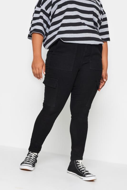 YOURS Curve Plus Size Black Cargo AVA Jeans | Yours Clothing  2