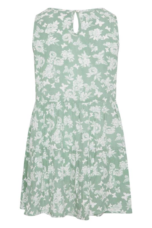 Curve Sage Green Butterfly Floral Print Tiered Tunic Top_BK.jpg