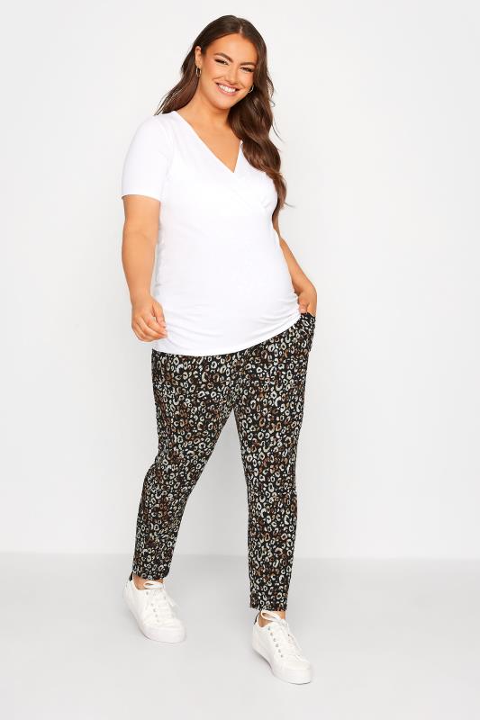 BUMP IT UP MATERNITY Plus Size Black Leopard Print Stretch Harem Trousers | Yours Clothing 2