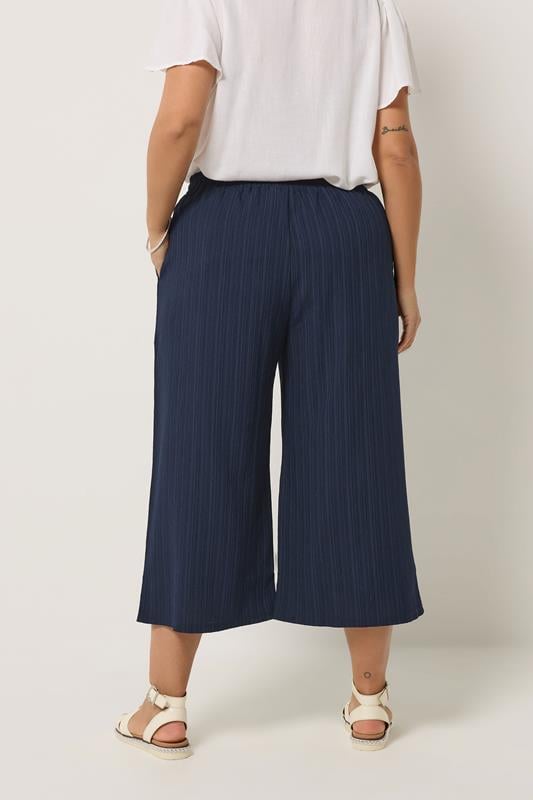 YOURS Plus Size Navy Blue Textured Cropped Trouser  2