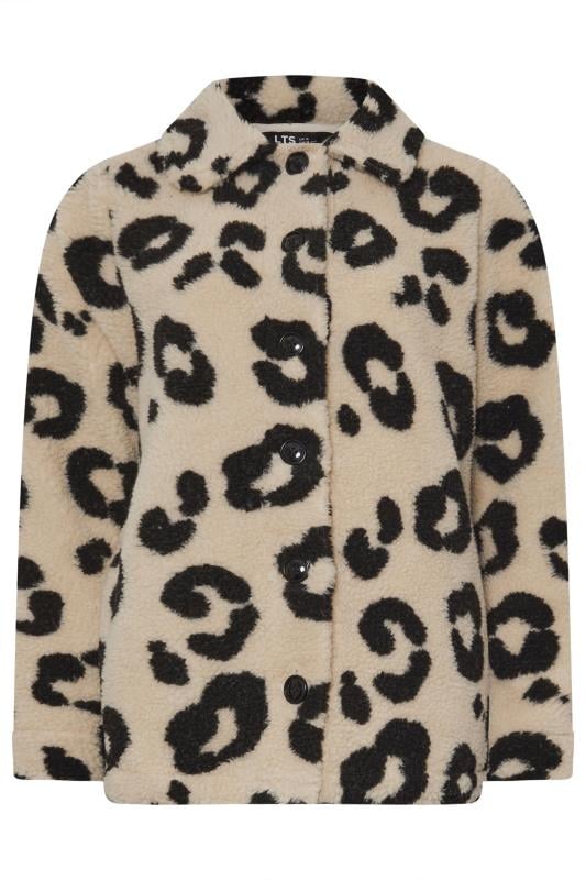 LTS Tall Beige Brown Animal Print Teddy Fleece Jacket | Long Tall Sally 6