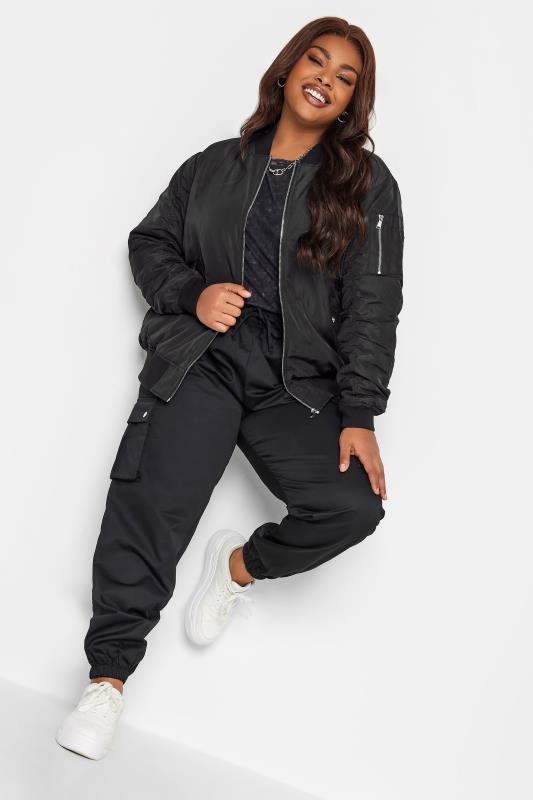YOURS Plus Size Curve Black Bomber Jacket | Yours Clothing  1