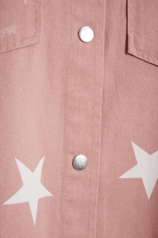 Curve Pink Star Print Western Style Distressed Denim Jacket 5