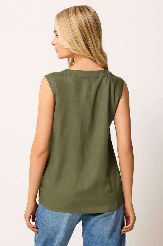 M&Co Khaki Green Sleeveless Button Through Top | M&Co 2