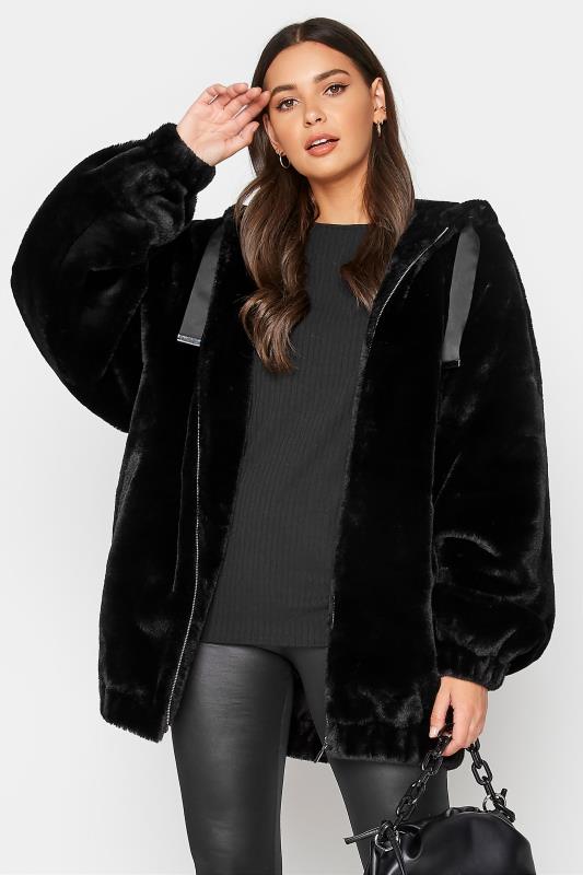 LTS Black Oversized Faux Fur Jacket 1