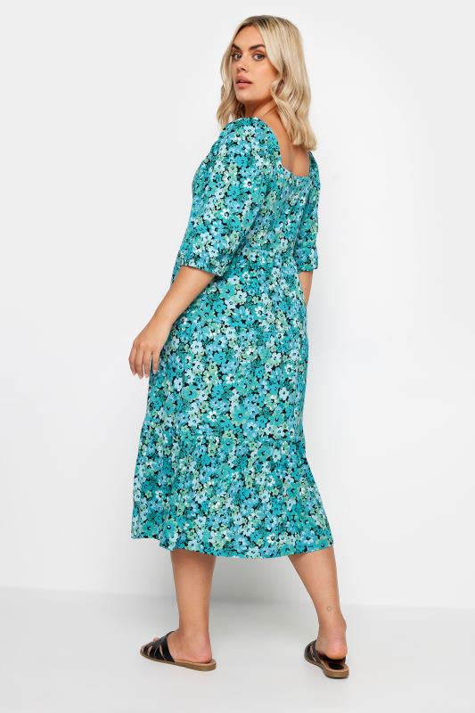 YOURS Plus Size Blue Floral Print Tiered Midi Dress | Yours Clothing 3
