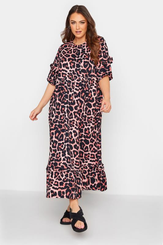 LIMITED COLLECTION Curve Pink Leopard Print Smock Maxi Dress 3