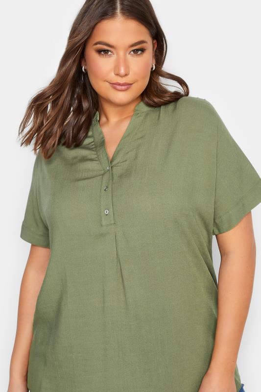 YOURS Plus Size Khaki Green Half Placket Blouse | Yours Clothing 4
