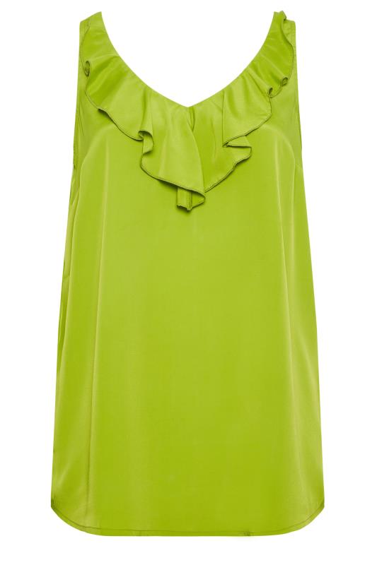 YOURS LONDON Plus Size Green Ruffle V-Neck Vest Top | Yours Clothing 6