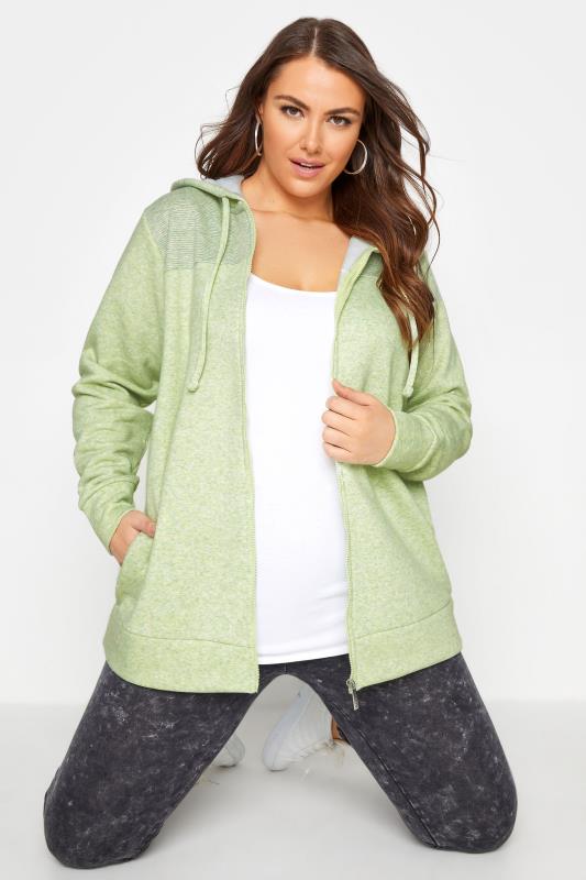 Lime Green Marl Brushed Soft Touch Block Zip Through Hoodie_A.jpg