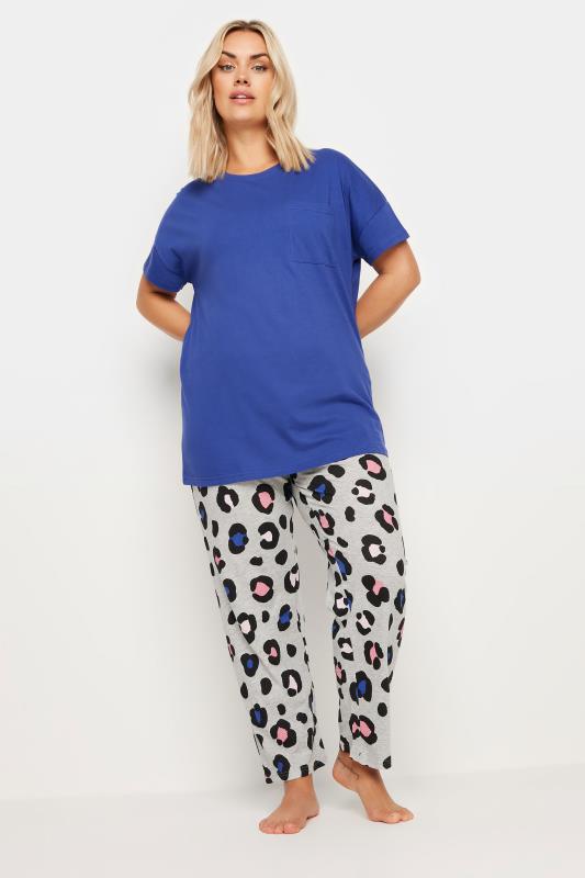 YOURS Plus Size Blue Oversized Leopard Print Pyjama Set | Yours Clothing 2