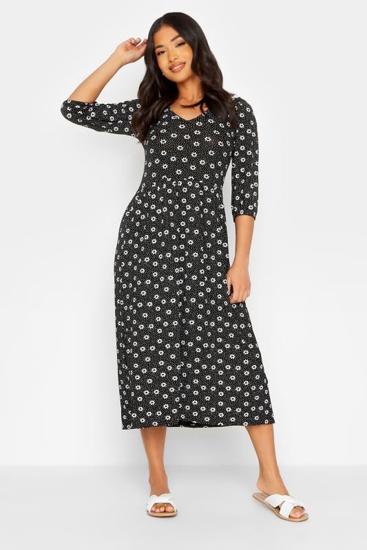 Petite Black Daisy Print Midaxi Dress | PixieGirl