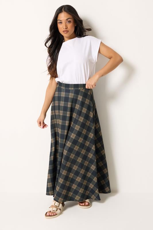 PixieGirl Petite Dark Blue Check Maxi Skirt