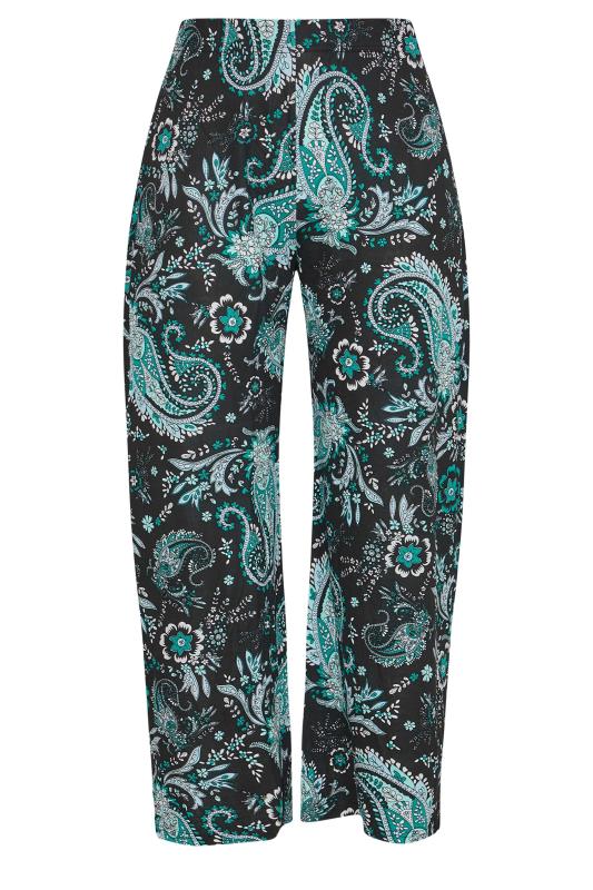 Plus Size Black & Green Paisley Print Stretch Wide Leg Trousers | Yours Clothing 4