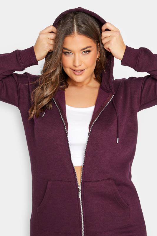 Curve Plus Size Womens Dark Purple Raglan Zip Hoodie | Yours Clothing 4