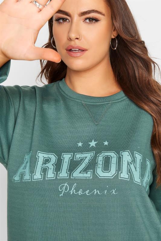 Curve Sage Green 'Arizona' Slogan Sweatshirt 4
