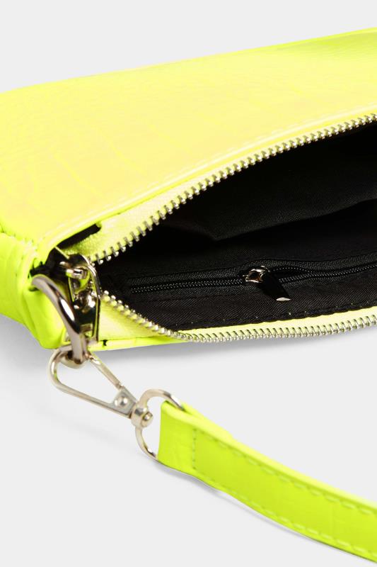 Neon Yellow Faux Croc Shoulder Bag 4
