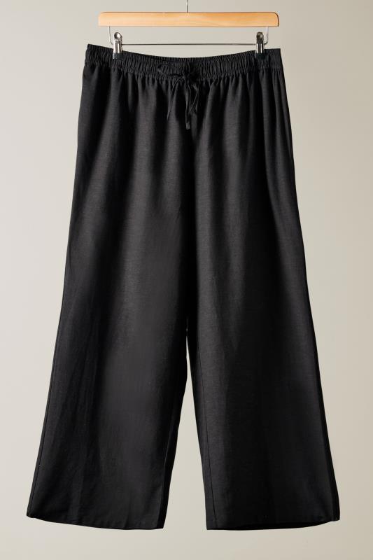 EVANS Plus Size Black Linen Trousers | Evans  5