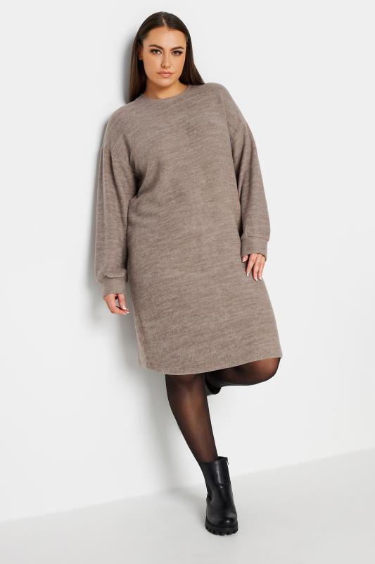  Grande Taille YOURS Curve Mocha Brown Soft Touch Jumper Dress