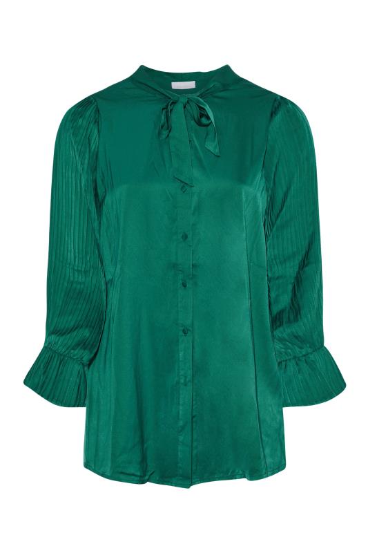 YOURS LONDON Plus Size Emerald Green Satin Pleated Bow Blouse | Yours Clothing 7
