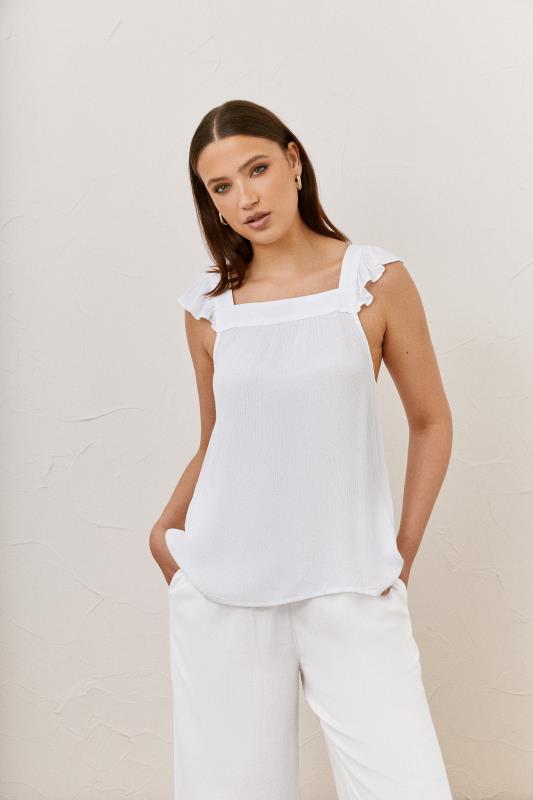  LTS Tall White Crinkle Frill Top