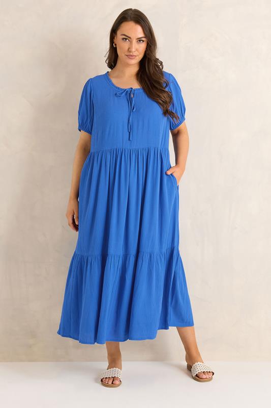 EVANS Plus Size Cobalt Blue Tiered Dress | Evans 1