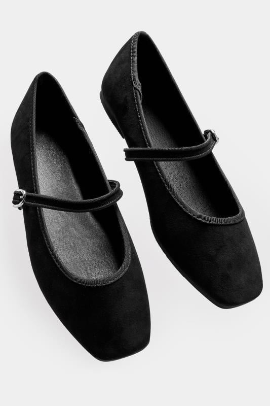 Black Faux Suede Mary Jane Ballerina Pumps In Extra Wide EEE Fit | Yours Clothing 6