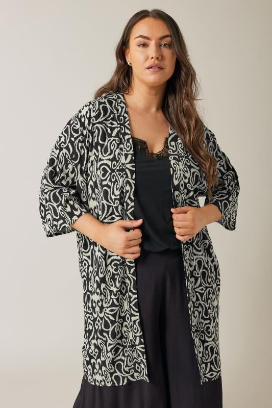  Grande Taille EVANS Curve Black & White Abstract Print Kimono