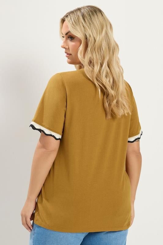 YOURS Plus Size Yellow Metallic Crochet Trim T-Shirt | Yours Clothing  4