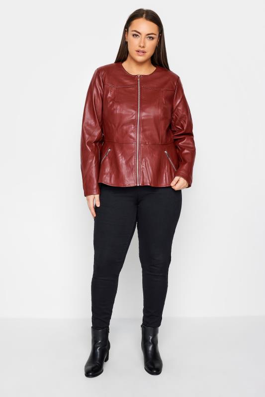 City Chic Red Faux Leather Fitted Jacket | Evans 2