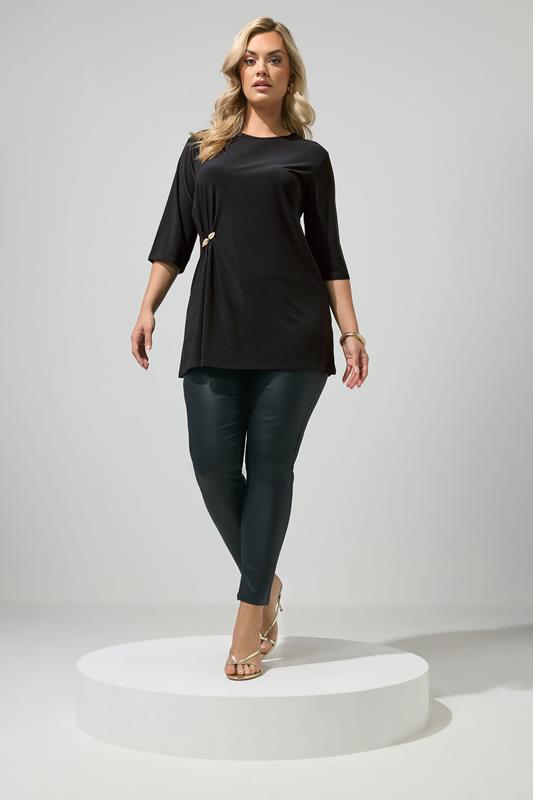 YOURS LONDON Plus Size Black Buckle Detail Top | Yours Clothing 1