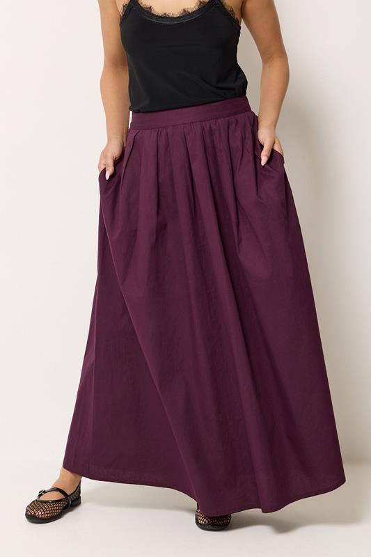 PixieGirl Petite Burgundy Red Poplin Cotton Maxi Skirt