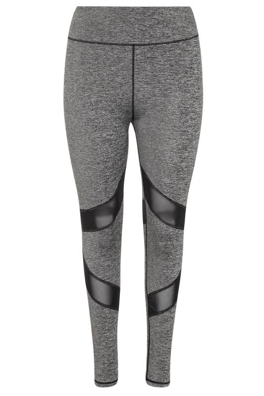 ACTIVE Grey Marl Mesh Insert High Waisted Gym Leggings | Yours Clothing 6