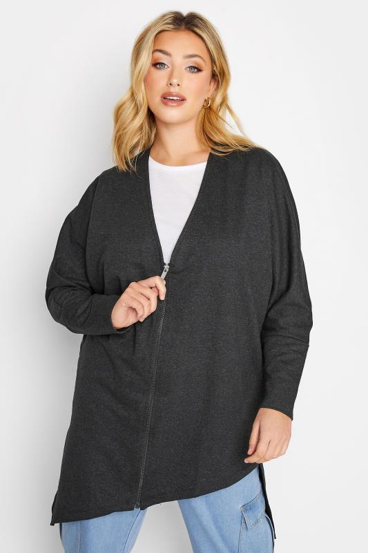 Plus Size Charcoal Grey Asymmetric Hem Zip Front Cardigan | Yours Clothing  2