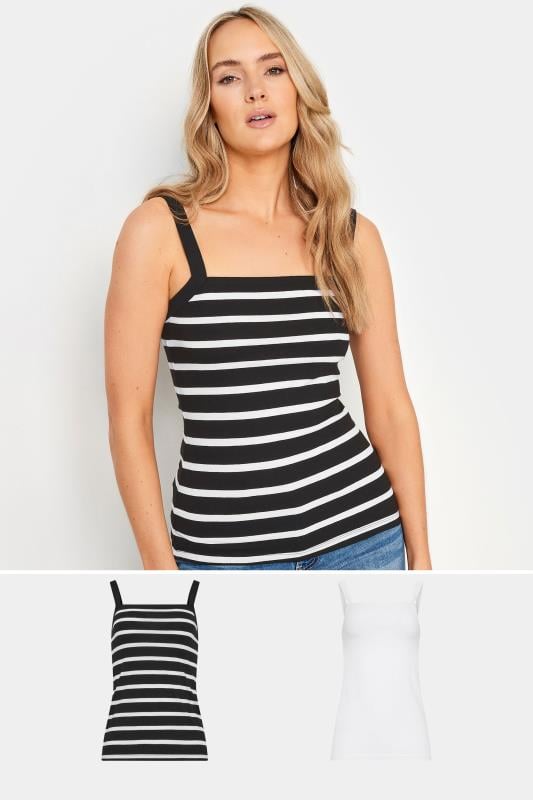 LTS Tall Women's 2 PACK Black & White Striped Cami Vest Tops | Long Tall Sally  1