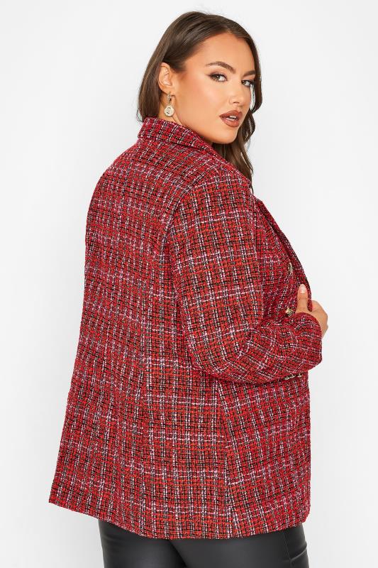 Plus Size Red Check Boucle Blazer | Yours Clothing 3