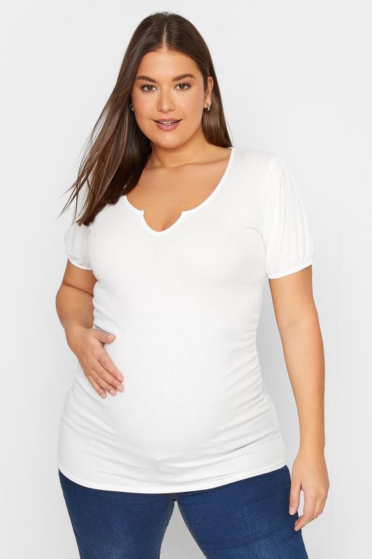 Tall  LTS Tall Maternity White Puff Sleeve Top
