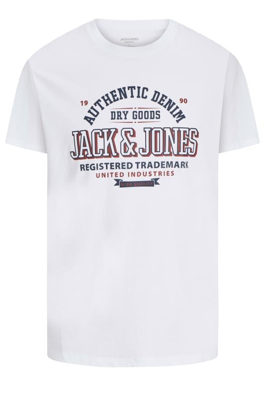 JACK & JONES Big & Tall White 'Authentic Denim' Chest Logo T-Shirt | BadRhino 2