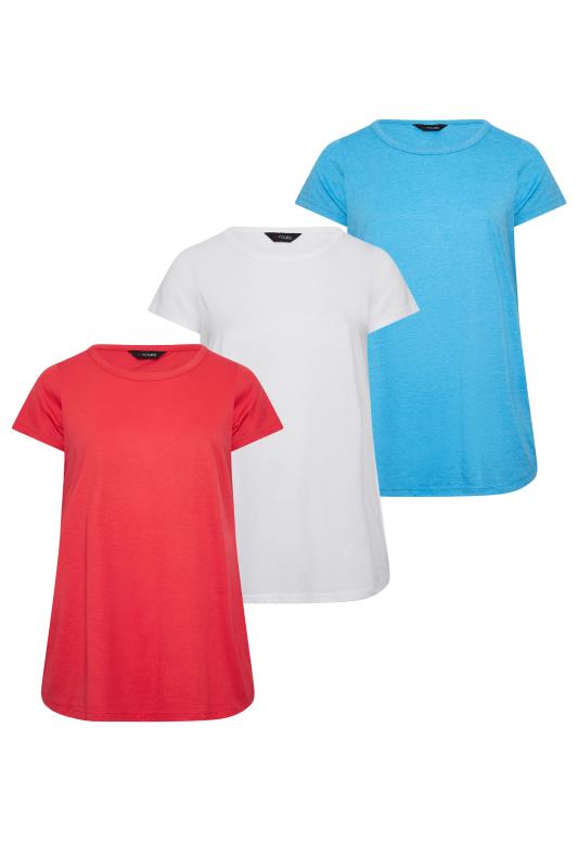 YOURS Curve Plus Size 3 PACK Red & White Essential T-Shirts | Yours Clothing  8