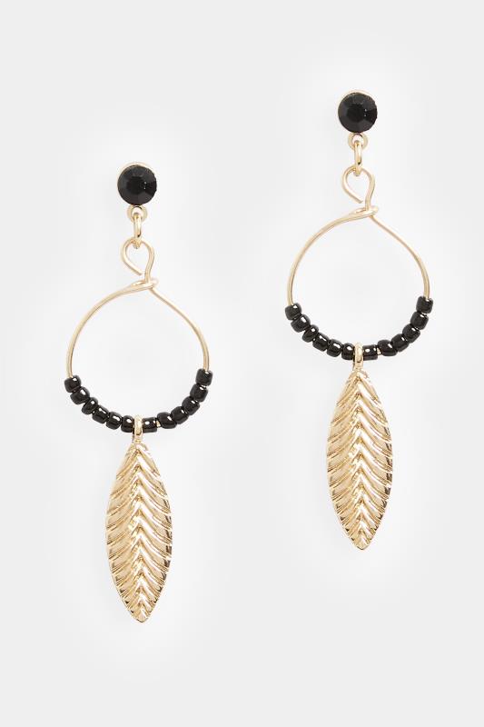 Gold Tone Beaded Leaf Drop Earrings | Yours Clothing 2